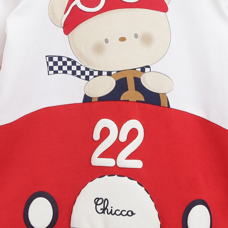 Boys Medium Red Printed Nappy Opening Babysuit image number null